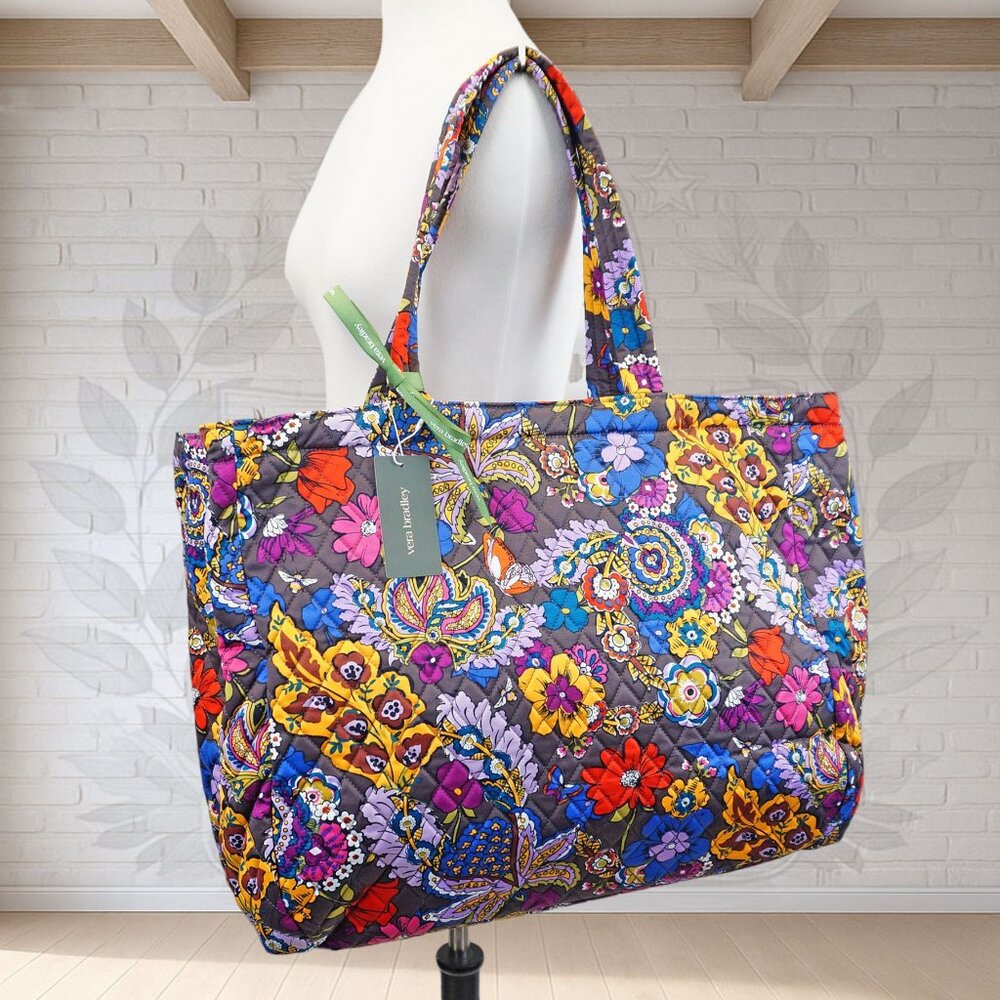 NEW ❤️ vera bradley Knollton Colorful Bouquet Cotton XL 15" Laptop Tote